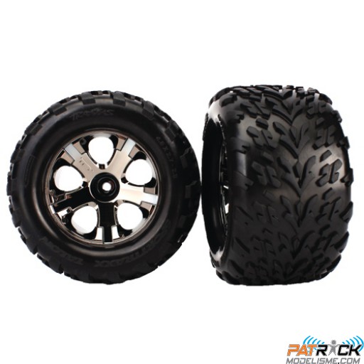 Roues TRAXXAS avant montée 2.8'' All star, jante chrome noir 5 batons pnaus talon (paire) – STAMPEDE/VXL