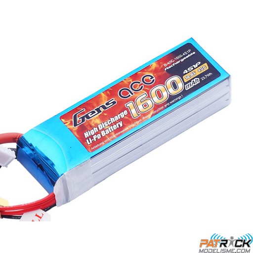 Accu LiPo GENS ACE 1600mAh 4S 14.8V 40C DEAN / TPLUG