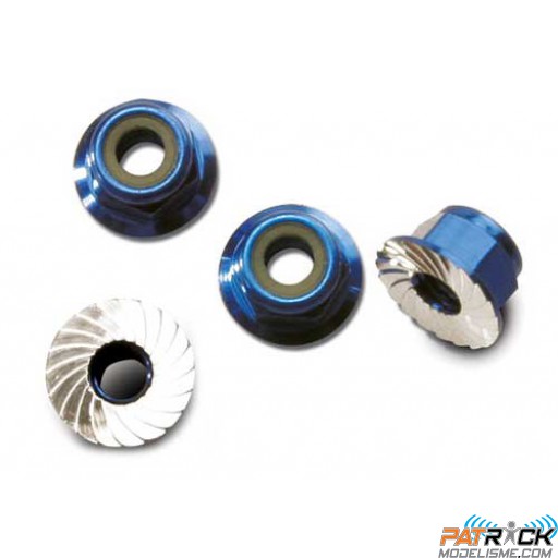 ECROUS NYLSTOP ALU EPAULES 4MM (4) BLEU