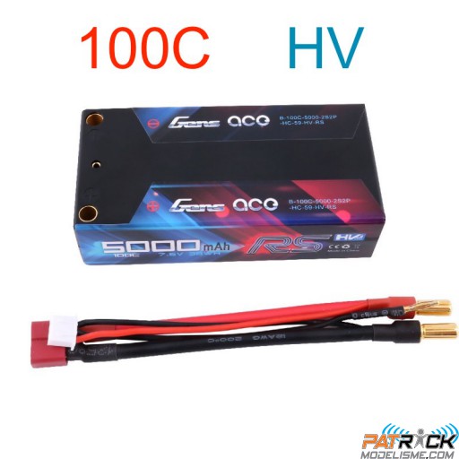 Accu LiPo GENS ACE 5000mAh 2S2P 7.6V HV 100C HardCase court