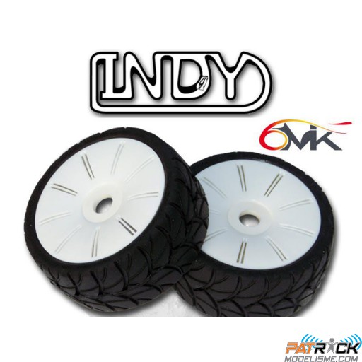 Roues montées FUSION,pneus INDY 40S sur jantes blanche (2pcs) - RallyGame 1/8