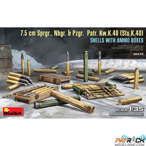 1/35e MiniArt Munitions et caisses, 7,5 cm Sprgr., Nbgr. & Pzgr. Patr. Kw.K.40 (Stu.K.40)