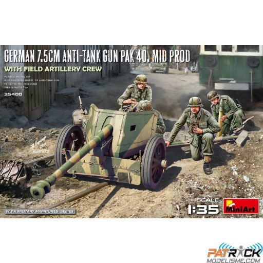 1/35e MiniArt Canon anti-char allemand de 7,5 cm pak 40. mid prod. avec équipage d'artillerie de campagne