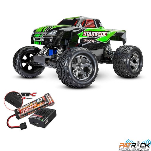 Traxxas Stampede 4x2 brushed Vert + Accus/Chargeur USB-C 1/10e