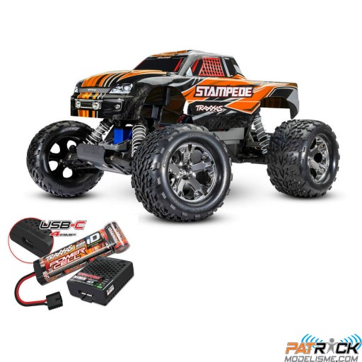 Traxxas Stampede 4x2 brushed Orange + Accus/Chargeur USB-C 1/10e