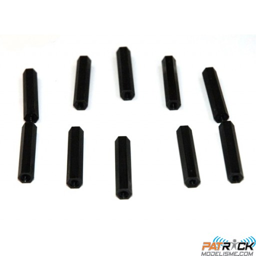 Entretoise nylon noir femelle-femelle M3 / 30mm Diamètre extérieur : 5.5mm 10 pièces