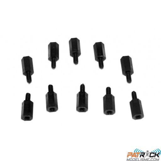 Entretoise nylon noir mâle-femelle M3 / 10mm Diamètre extérieur : 5.5mm 10 pièces