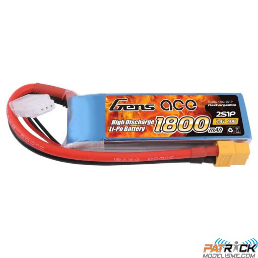 Accu LiPo GENS ACE 1800mAh 2S 7.4V 40C XT60