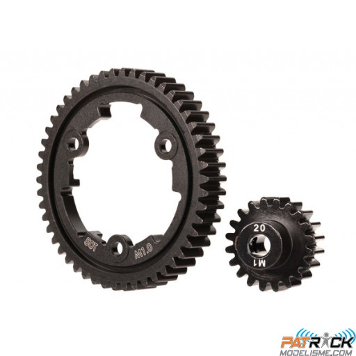 Couronne de transmission 50 dents large + pignon 20dts ACIER TRAITE - Traxxas XRT