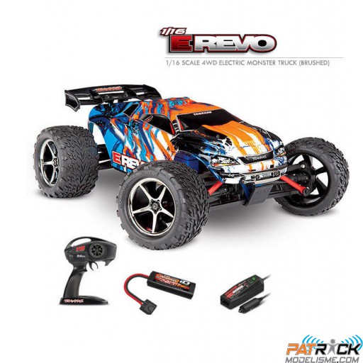 Traxxas E-Revo 4X4 Brushed Orange 1/16e Accus+chargeur 12v 