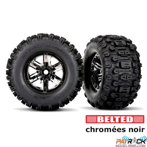 Roues montées collées SLEDGEHAMMER Toilés chromées noir (2) Traxxas X-MAXX / XRT