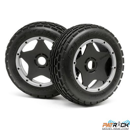 Pneus HPI strie DURT BUSTER gomme M+JANTE NOIRE avant+inserts - BAJA SS/5B