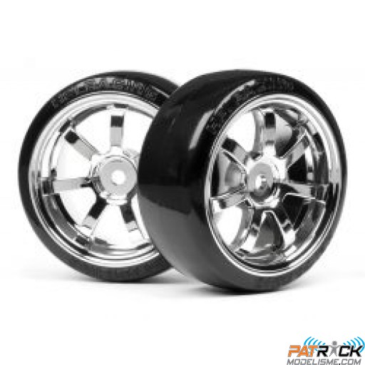 Roue HPI montée, jante chromee rays 57s-pro, pneu T-drift 26mm (paire) – 1/10ème piste