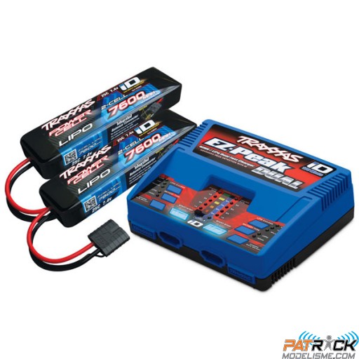 ∆ Combo Traxxas Chargeur EZ-peak DUAL 2972GX avec 2 LiPo 7600 2s 2869X