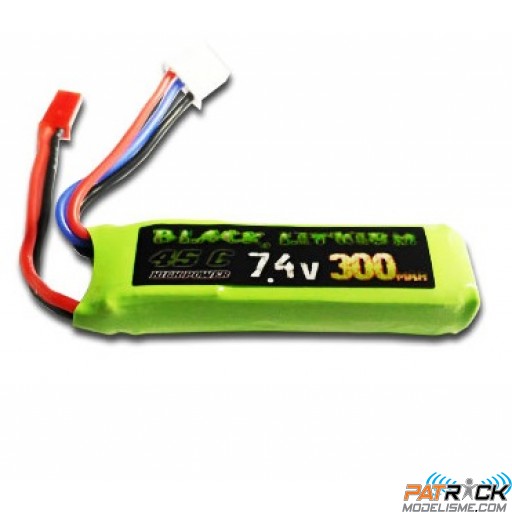 Accu LiPo Black Lithium 300mAh 45C 2S (16 grs) BEC