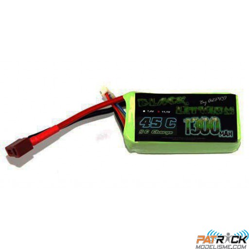 Accu LiPo Black Lithium 1300mAh 45C 2S (75grs) Dean