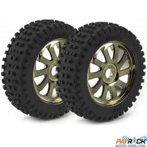 Roues-pneus montés sur jantes chromées fumées (2pièce(s) - 1/8ème BUGGY TT