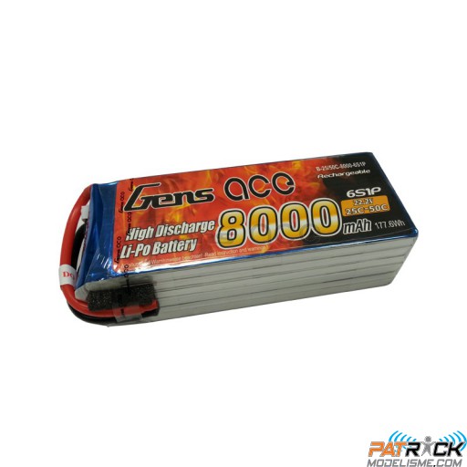 Accu LiPo GENS ACE 8000mAh 6S 22.2V 25C EC5