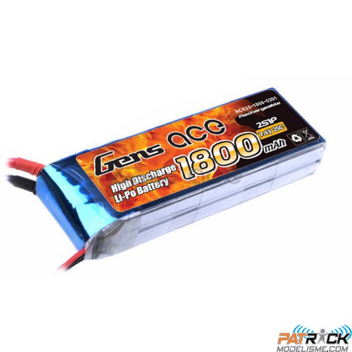 Accu LiPo GENS ACE 1800mAh 2S 7.4V 25C DEAN / TPLUG