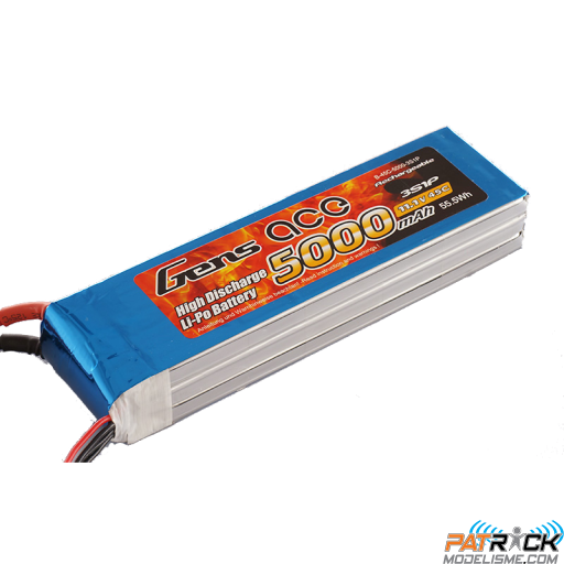 Accu LiPo GENS ACE 5000mAh 3S 11.1V 45C DEAN / TPLUG