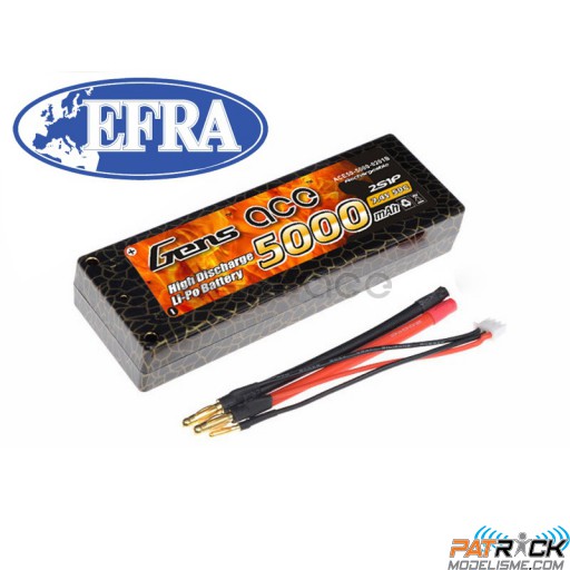 Accu LiPo GENS ACE 5000mAh 2S 7.4V 50C HardCase 10 DEAN / TPLUG