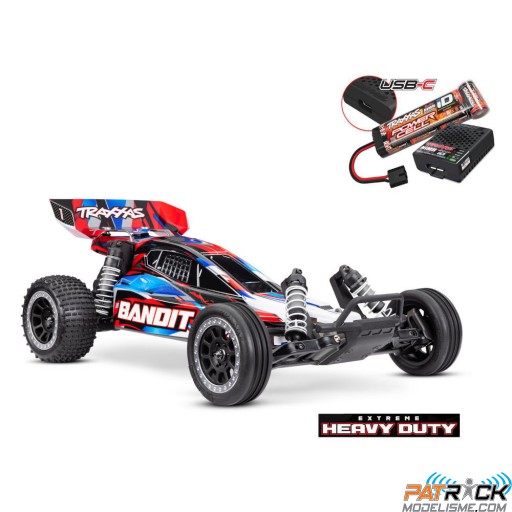 1/10e Traxxas Bandit 4x2 Brushed XL-5 HD rouge avec accus et chargeur USB-C