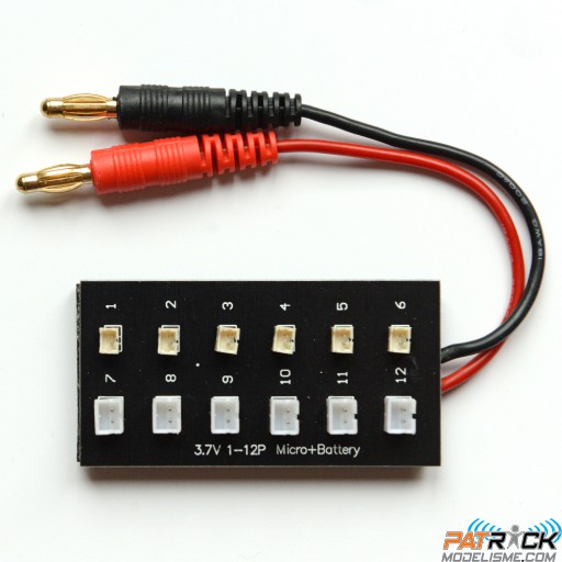 Plaquette adaptatrice de charge Lipo Beez2b bananes 4mm vers Lipo 1S 12 ports : 6x MCX & 6x MCPX