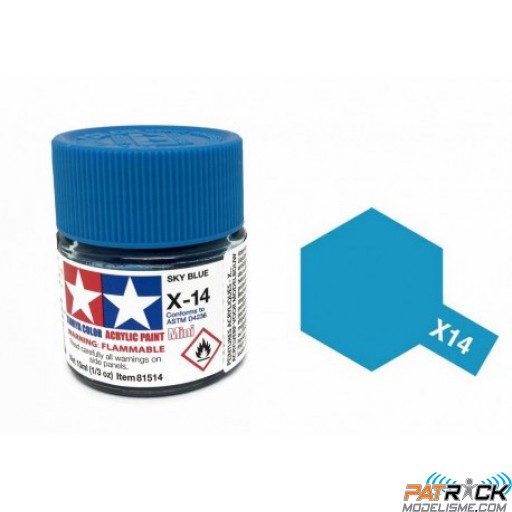 Pot de peinture acrylique Tamiya X-14 Bleu Ciel brillant 10ml