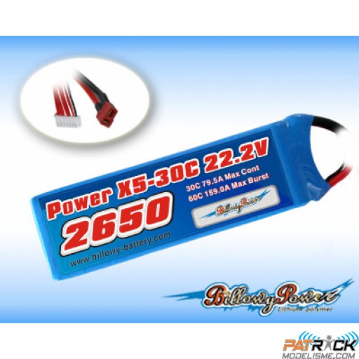Accu LiPo Billowy Power 2650mah 22.2V 6S 30C Dean / Remplacé