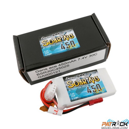 Accu LiPo Gens ace Soaring 450mAh 2S 7.4V 30C JST/BEC