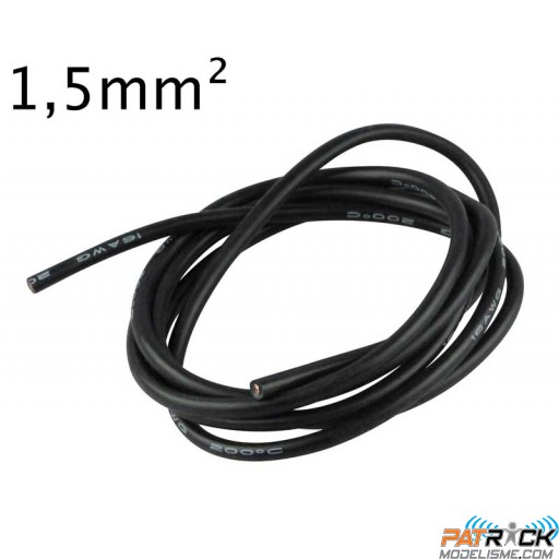 Câble silicone Yuki 16AWG (1,5mm2) – noir 1 Mètre