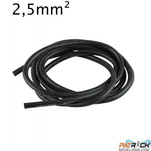 Câble silicone 14AWG 2,5mm² – noir 1 Mètre