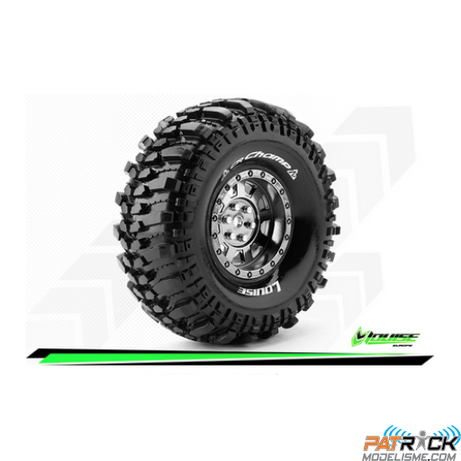 Louise RC - CR-CHAMP - paire de pneus Crawler 1/10e - Montés - Super Soft - Roues Chrome Noir 1.9 - Hex 12mm