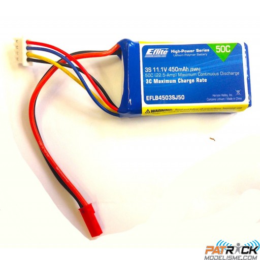 Batterie LiPo E-flite 450mAh 3S 11.1V 50C, 18AWG JST (edge 540)
