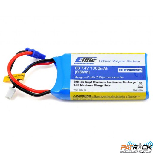Batterie LiPo EFLITE 1300mAh 2S 7.4V 20C 18AWG EC2