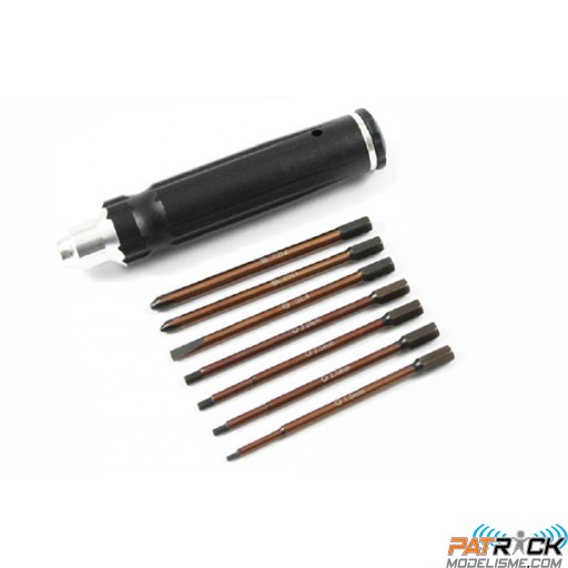 Tournevis FASTRAX ALU 7 embouts - Plat/Cruciforme/6 pans 1.5/2/2.5/3mm