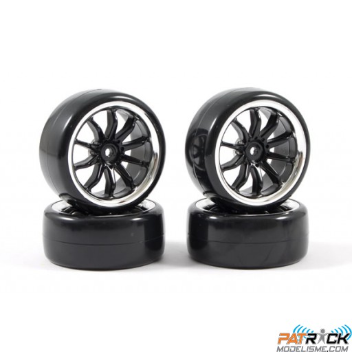 Roues Fastrax 10 branches DRIFT STREET noir et chrome 1/10 4pcs