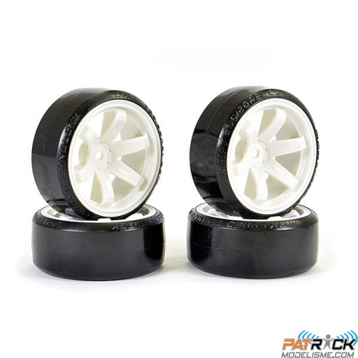 Roues Fastrax 6 batons Street/Drift D1 blanches déport 6mm 1/10 4pcs