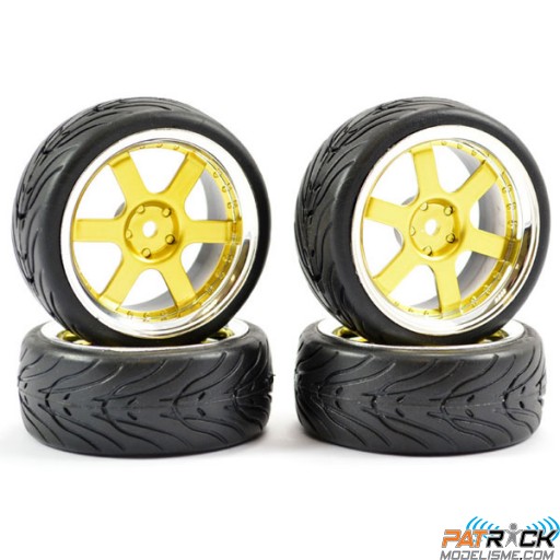 Roues Fastrax 6 batons OR/Chrome Gomme Tread 4pcs 1/10