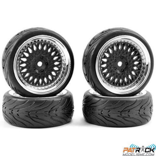 Roues Fastrax Gomme STREET Noir chrome 1/10 4pcs