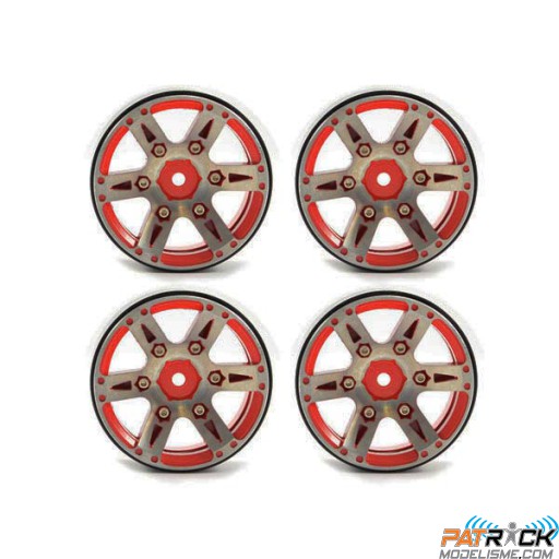 Jantes Fastrax 1.9" Beadlock à 6 branches aluminium poids lourd red 1/10 Crawler