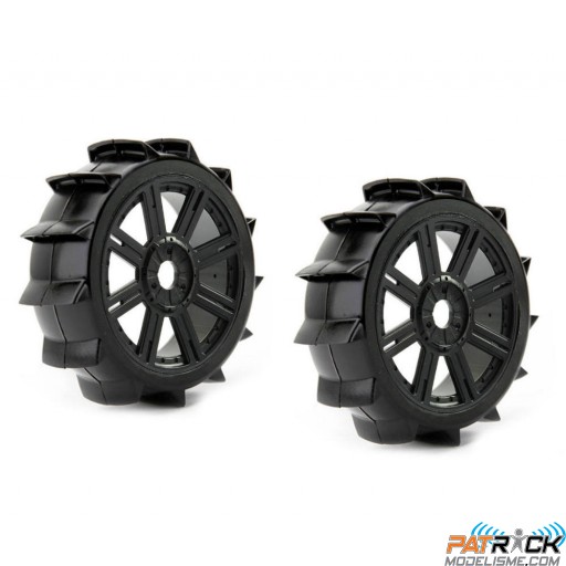 Roues montées collées noires 8 batons pneus pelle (2)