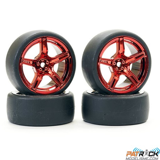 Roues Fastrax 5 batons DRIFT D1 Rouge chrome déport 3mm 1/10 4pcs