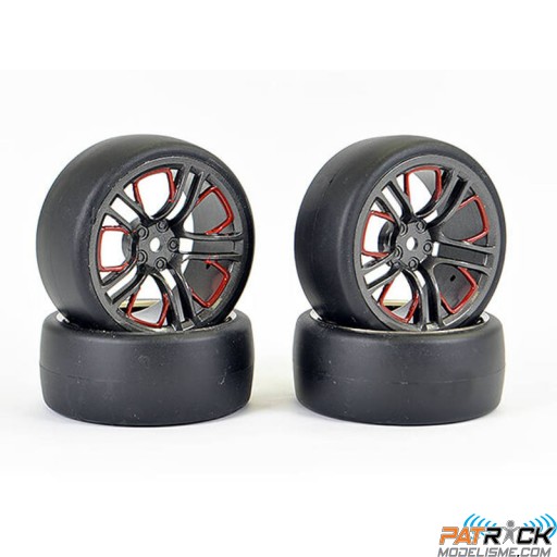 Roues Fastrax 10 branches DRIFT D1 Graphite/rouge déport 3mm 1/10 4pcs