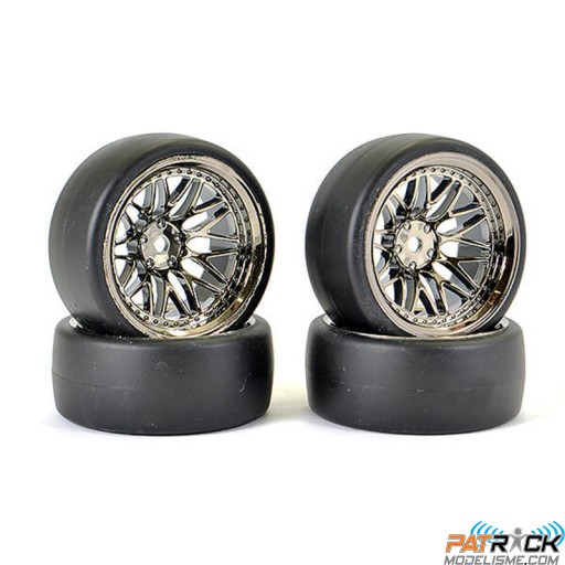 Roues Fastrax 20 branches DRIFT D1 chromées noirs déport 9mm 1/10 4pcs