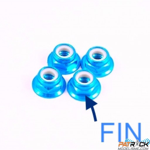 Ecrou à collerette fin nylstop alu anodisé bleu M4 - 4 pièces