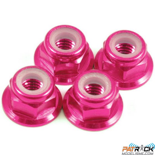 Ecrou à collerette nylstop alu anodisé rose M4 - 4 pièces