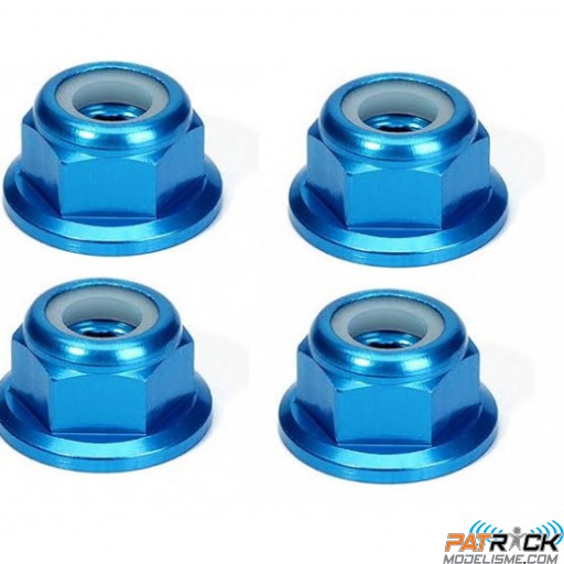 Ecrou à collerette nylstop alu anodisé bleu M5 - 4 pièces