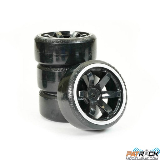 Roues Fastrax 6 batons Street/Drift noir/gris déport 6mm 1/10 4pcs