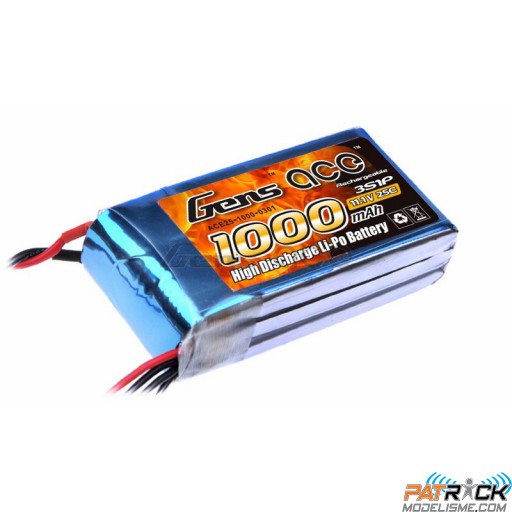 Accu LiPo GENS ACE 1000mAh 3S 11,1V 25C DEAN / TPLUG